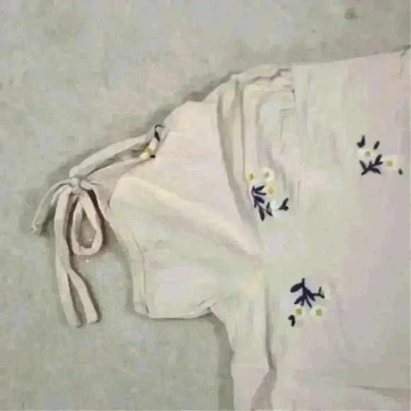 BLUE RAIN Girly Cottagecore Floral Embroidered Crop Peplum Blouse Top Women S - Picture 2 of 12